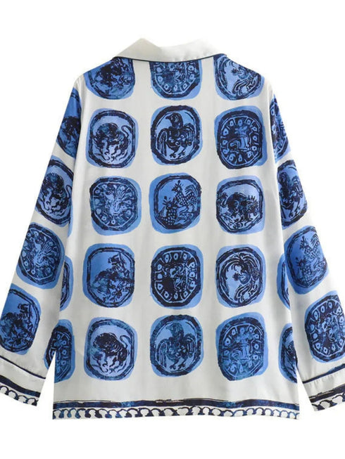 'Clara' Wildlife Print Button Down Shirt and Pants Set - Celes Fashion